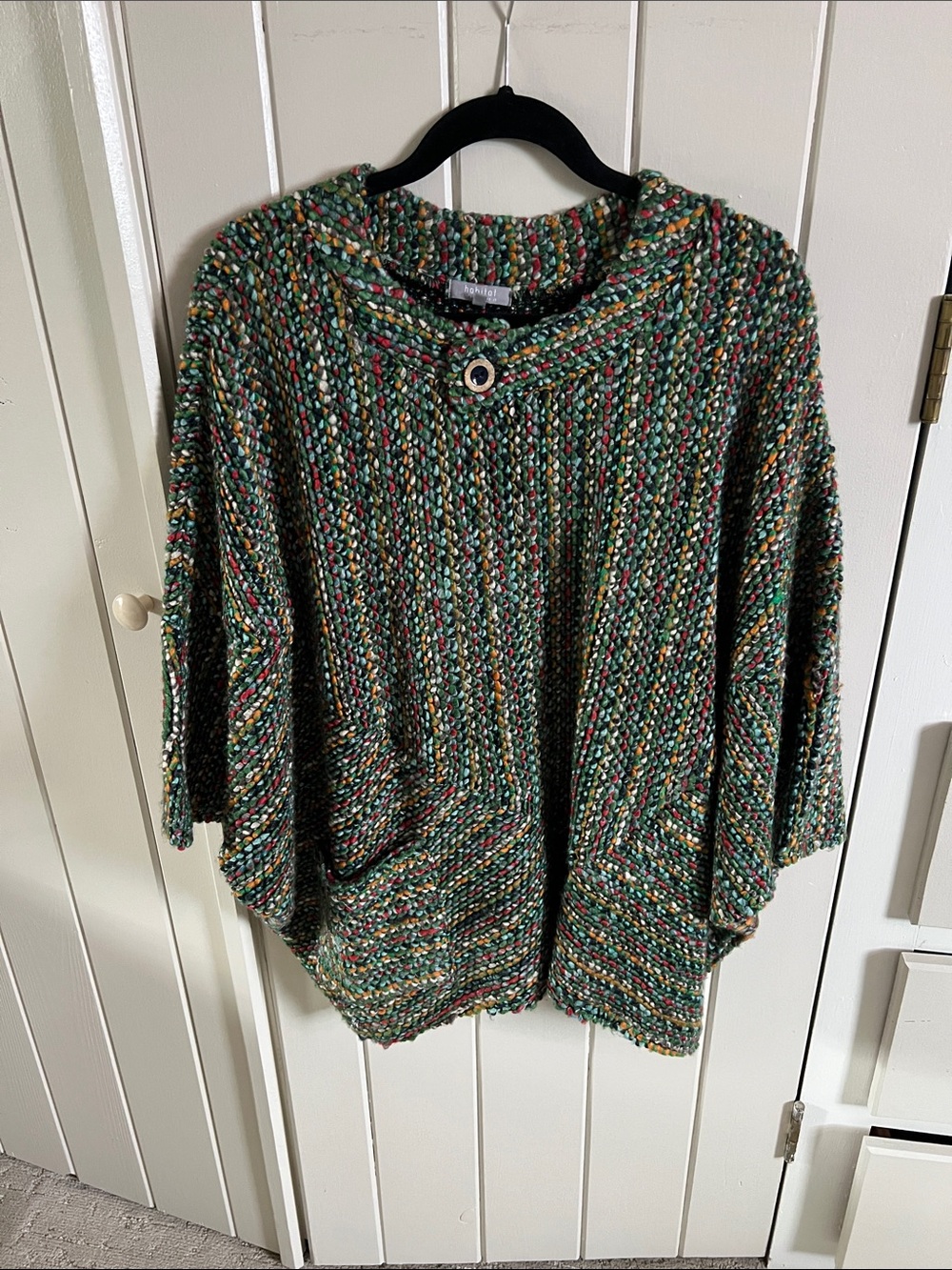 Habitat Multicolor Knit Poncho Sweater with Button Accent